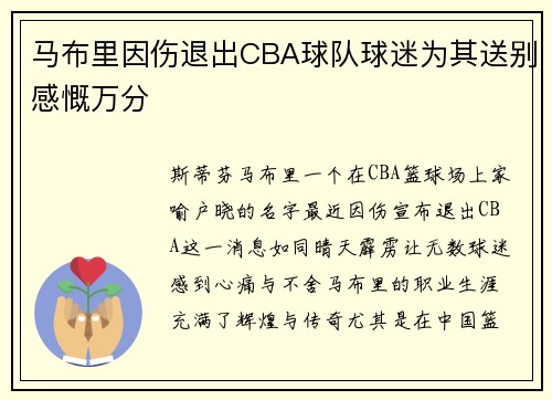 马布里因伤退出CBA球队球迷为其送别感慨万分